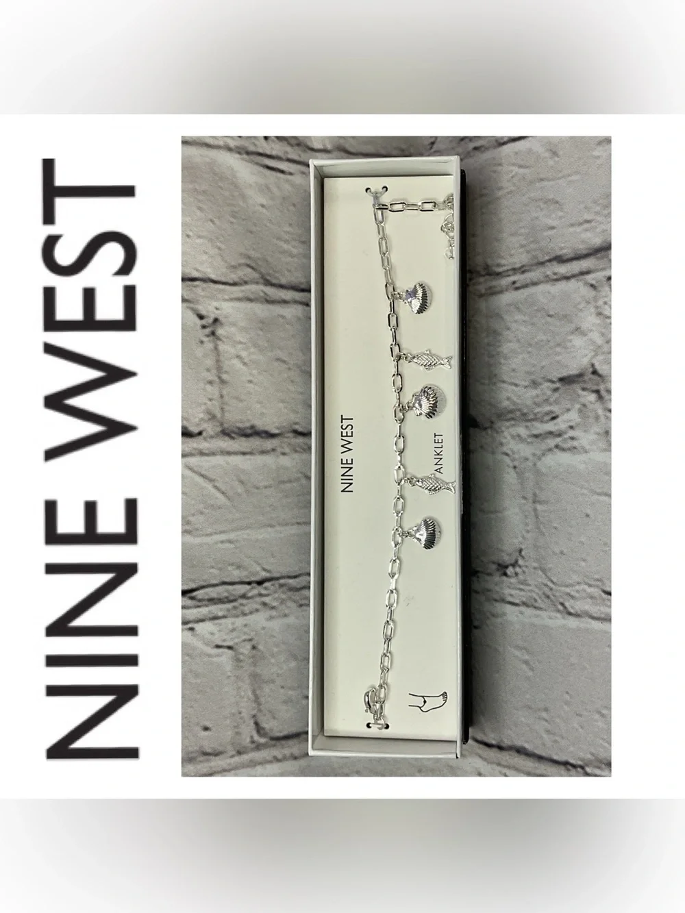 🌟🌟Nine West Silver Seashell & Fish Charm Anklet